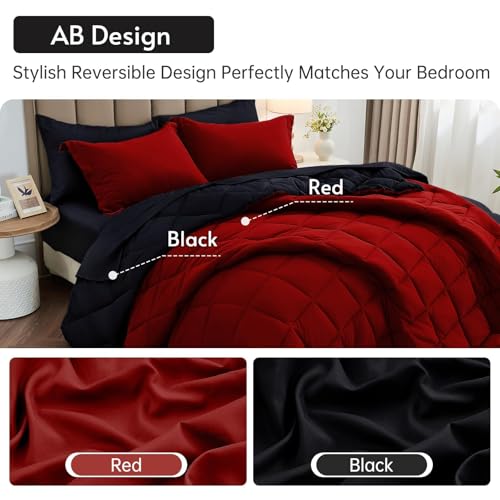 MUXHOMO 7 Pieces Comforter Set, Reversible Bed in a Bag for All Season, Bedding Set with Comforter, Flat Sheet, Fitted Sheet, Pillowcases & Shams