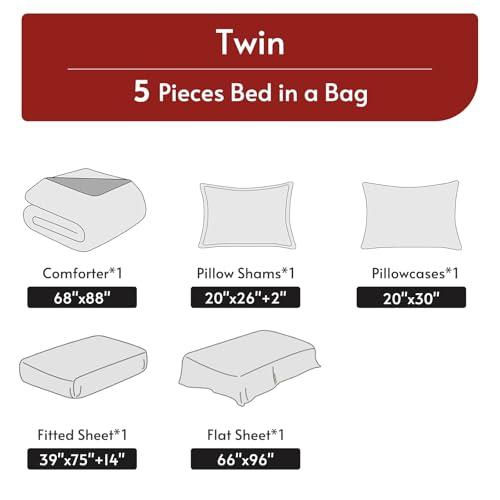 MUXHOMO 7 Pieces Comforter Set, Reversible Bed in a Bag for All Season, Bedding Set with Comforter, Flat Sheet, Fitted Sheet, Pillowcases & Shams