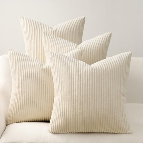 Topfinel Cushion Cover Yellow Green Set of 4 Corduroy Pillow Covers Cushion Cover Decorative Cushion Cover Sofa Cushion Deco for Sofa Bedroom Living Room Balcony Children Fluffy Gradient