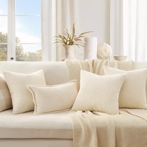 Topfinel Cushion Cover Yellow Green Set of 4 Corduroy Pillow Covers Cushion Cover Decorative Cushion Cover Sofa Cushion Deco for Sofa Bedroom Living Room Balcony Children Fluffy Gradient