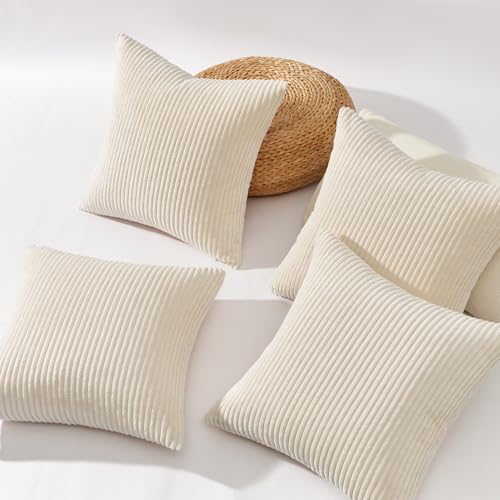 Topfinel Cushion Cover Yellow Green Set of 4 Corduroy Pillow Covers Cushion Cover Decorative Cushion Cover Sofa Cushion Deco for Sofa Bedroom Living Room Balcony Children Fluffy Gradient