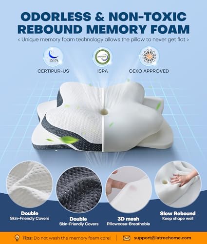 5X Pain Relief Cervical Neck Pillow for Neck Support, Ergonomic Cooling Side Sleeper Pillow for Sleeping, Odorless Contour Memory Foam Pillows, Orthopedic Bed Pillow for Side Back Stomach Sleeper