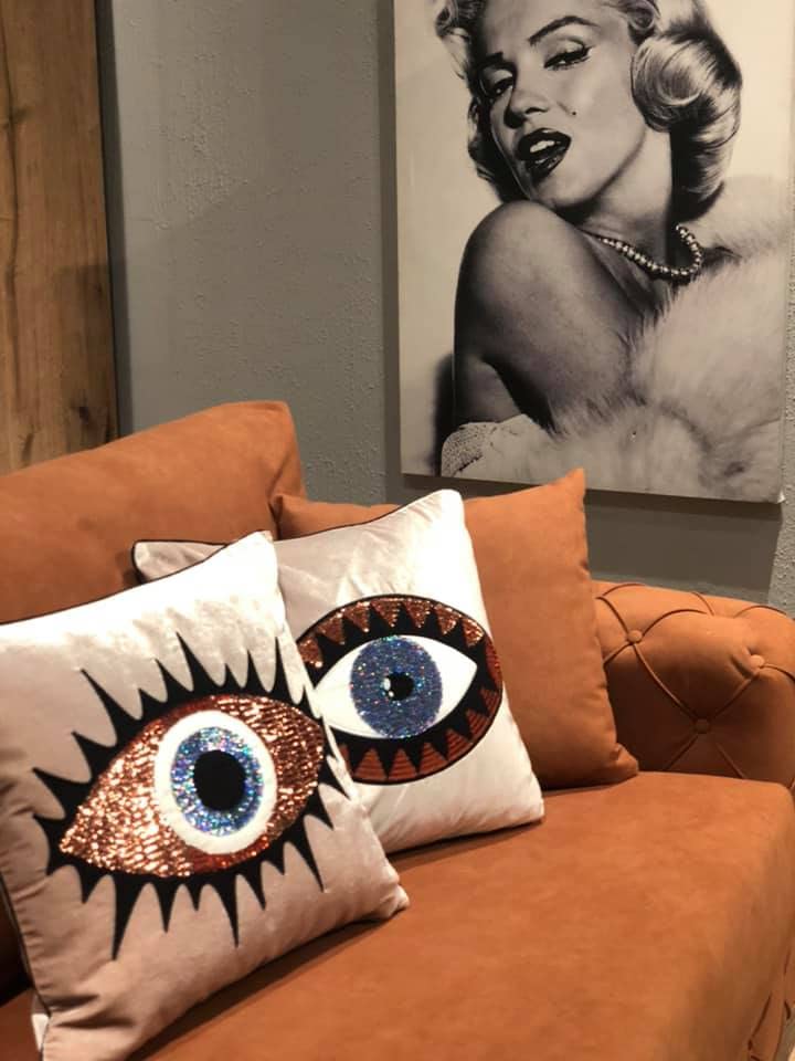 GELIVING Midnight Blue Evil Eye Velvet Throw Pillow Set