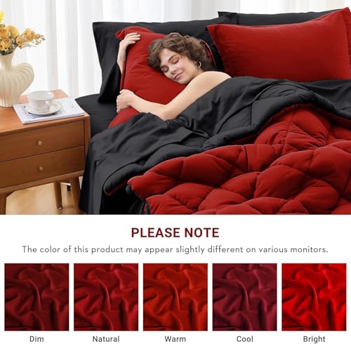 MUXHOMO 7 Pieces Comforter Set, Reversible Bed in a Bag for All Season, Bedding Set with Comforter, Flat Sheet, Fitted Sheet, Pillowcases & Shams