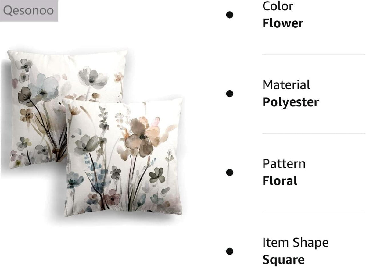 Qesonoo Flower Lumber Throw Pillow Covers Set of 2, Flowers Pillow Cushion Cases, Modern Decorative Square Pillowcases for Sofa Couch Bedroom Living Room Car Seat