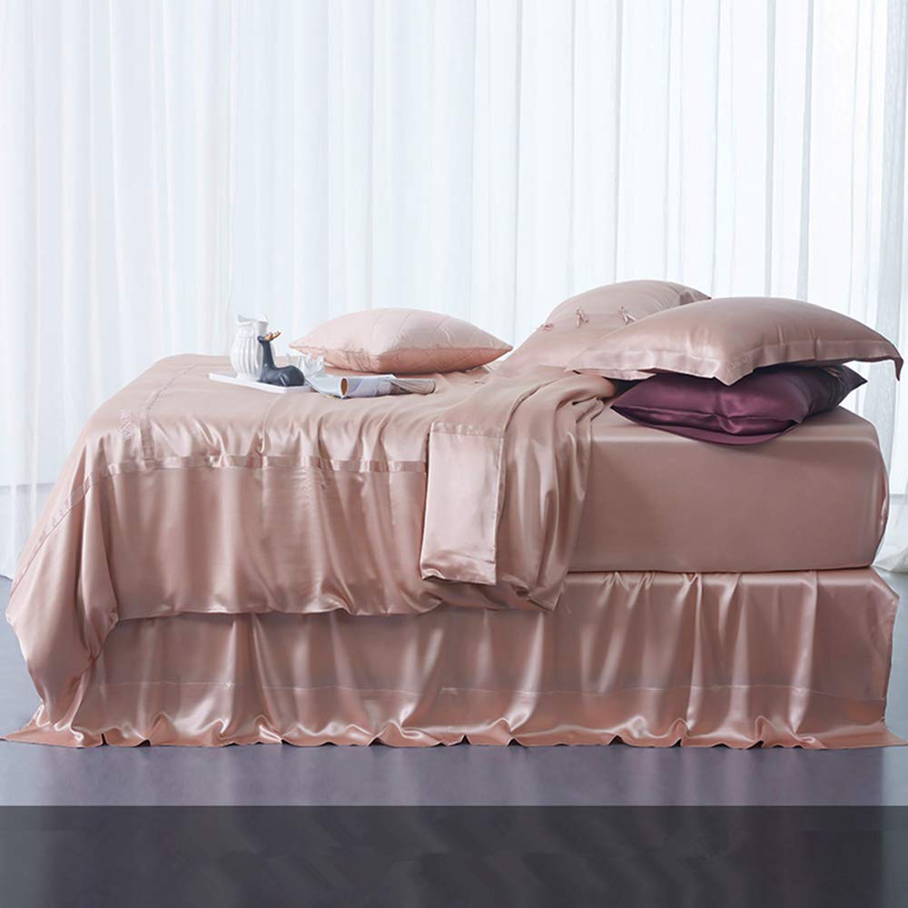 Orose 4Pcs 30 Momme Silk Sheets Set Seamless Custom,Thick, Deep Pocket 100% Charmeuse Mulberry Silk Bedding Top Flat Bottom Fitted