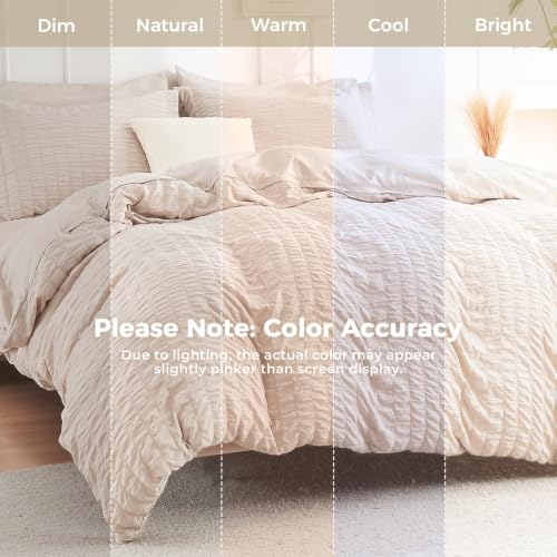 HYMOKEGE Comforter Set Seersucker 7 Pieces, All Season Luxury Bed in a Bag for Bedroom, Bedding Set with Comforters, Sheets, Pillowcases & Shams