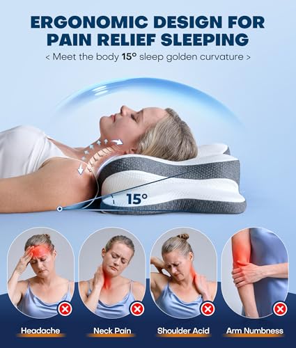 5X Pain Relief Cervical Neck Pillow for Neck Support, Ergonomic Cooling Side Sleeper Pillow for Sleeping, Odorless Contour Memory Foam Pillows, Orthopedic Bed Pillow for Side Back Stomach Sleeper