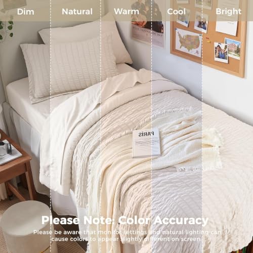 HYMOKEGE Comforter Set Seersucker 7 Pieces, All Season Luxury Bed in a Bag for Bedroom, Bedding Set with Comforters, Sheets, Pillowcases & Shams