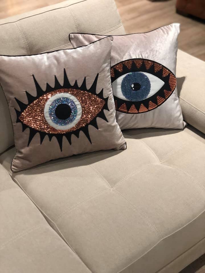 GELIVING Midnight Blue Evil Eye Velvet Throw Pillow Set
