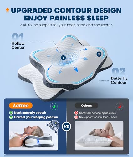 5X Pain Relief Cervical Neck Pillow for Neck Support, Ergonomic Cooling Side Sleeper Pillow for Sleeping, Odorless Contour Memory Foam Pillows, Orthopedic Bed Pillow for Side Back Stomach Sleeper