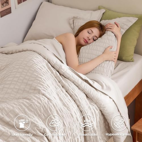 HYMOKEGE Comforter Set Seersucker 7 Pieces, All Season Luxury Bed in a Bag for Bedroom, Bedding Set with Comforters, Sheets, Pillowcases & Shams