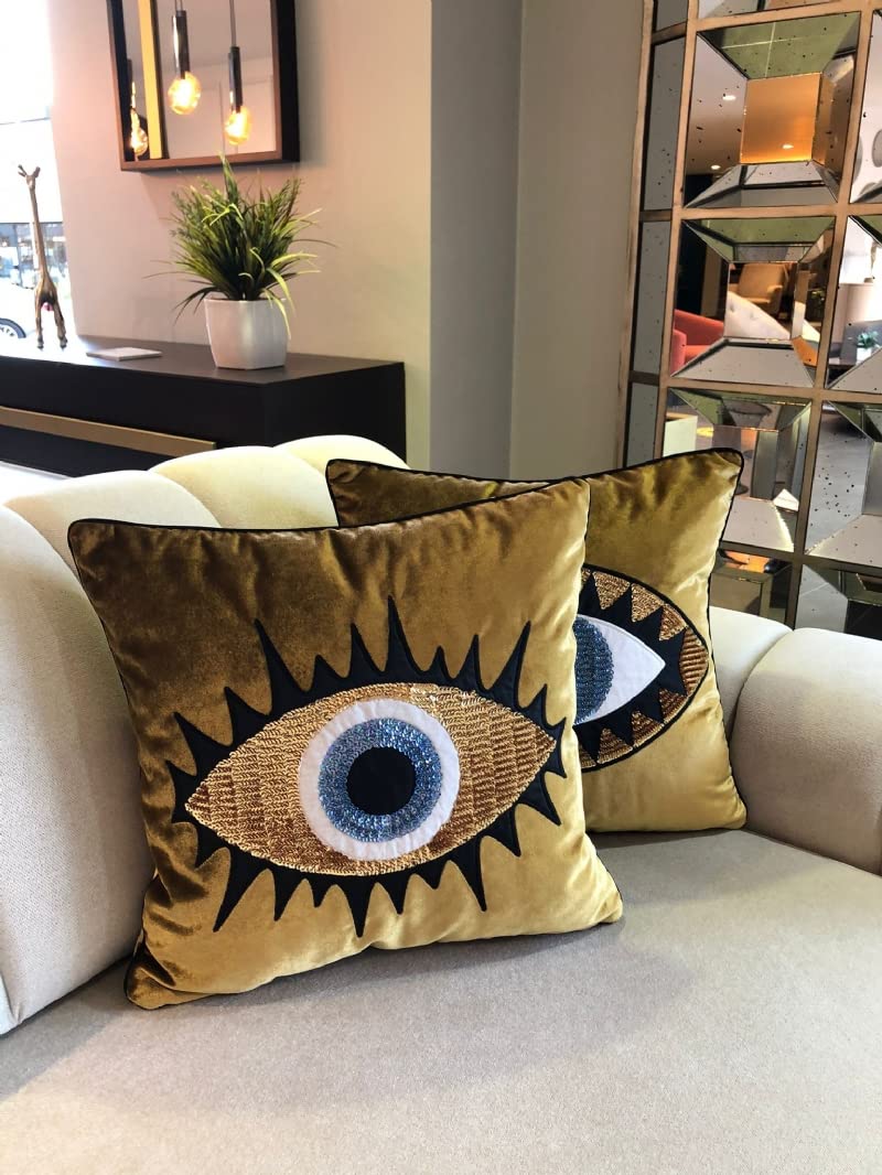 GELIVING Midnight Blue Evil Eye Velvet Throw Pillow Set