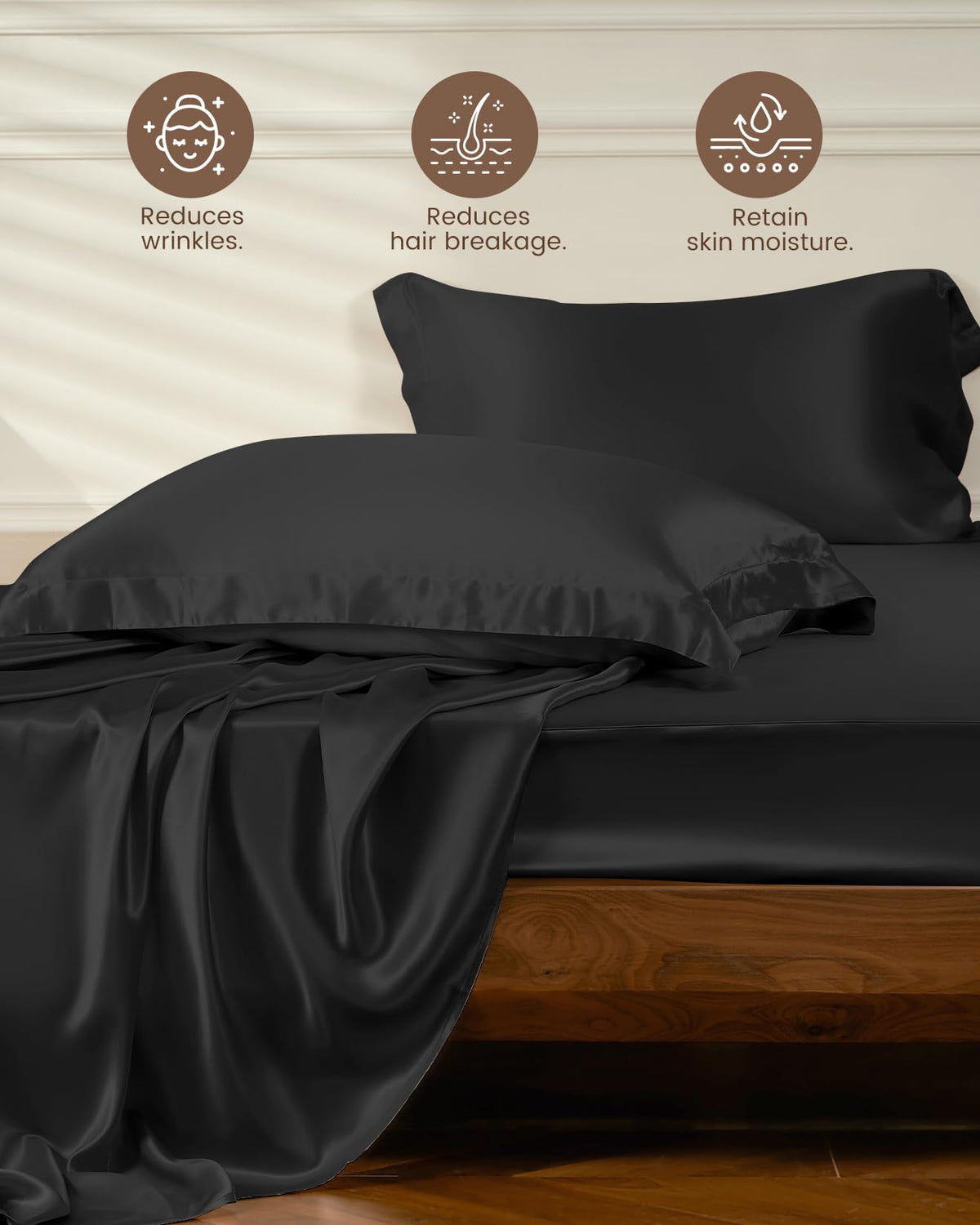 THXSILK 4pcs Silk Bed Sheets Set, 25 Momme Mulberry Silk Bedding Set, Sheets and Pillowcase Set, Extremely Soft and Luxurious