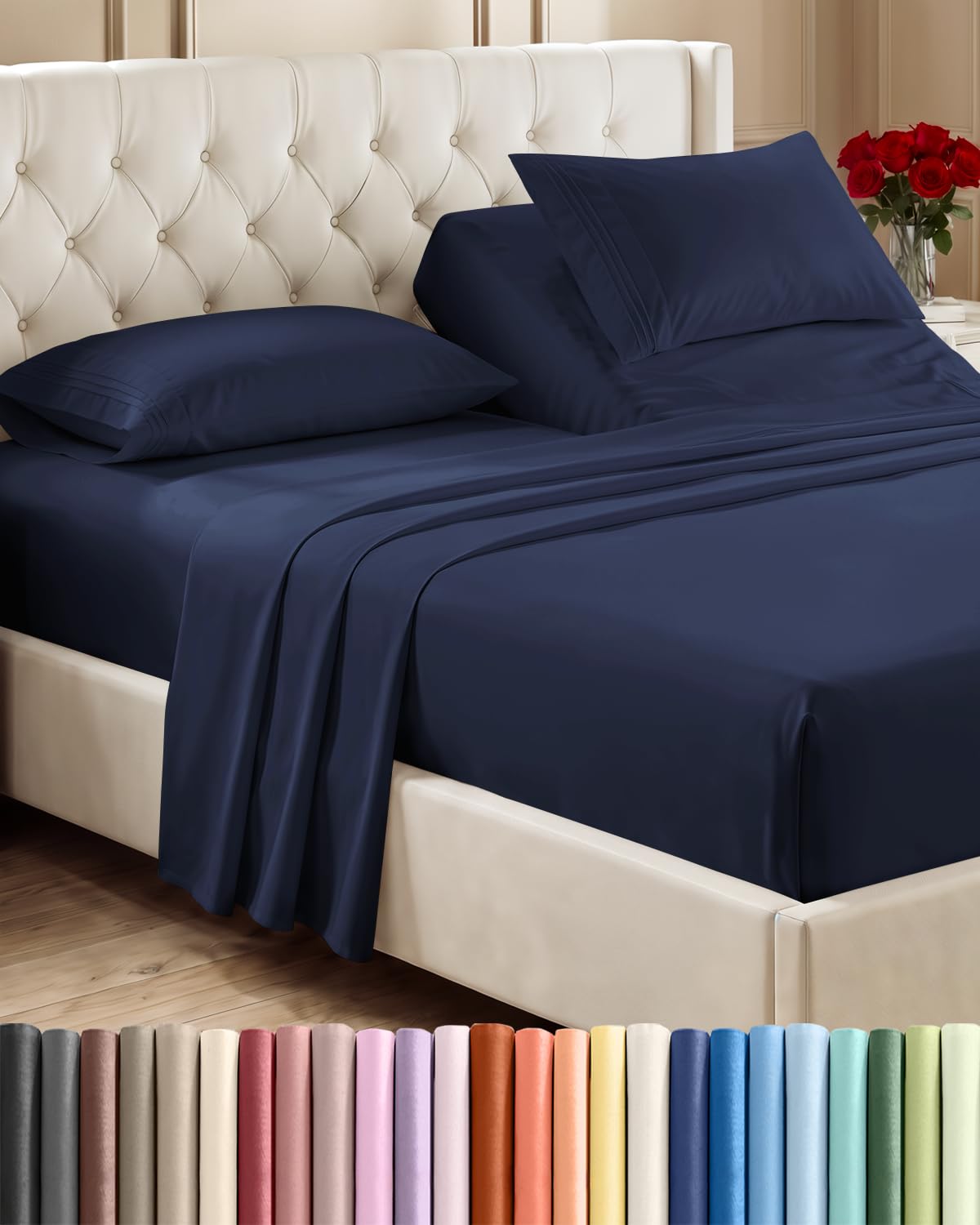 CGK Unlimited 4 Piece Sheet Set - Ultra-Soft, Breathable & Cooling Bed Sheets Set - Hotel Luxury Bedding for Women & Men with Deep Pockets - Wrinkle & Fade Free - Oeko-Tex