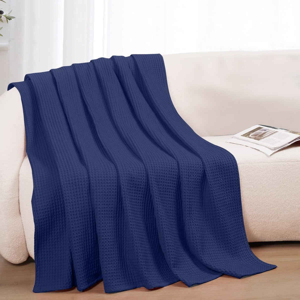 100% Cotton Waffle-Weave Lightweight Summer Bed Blanket