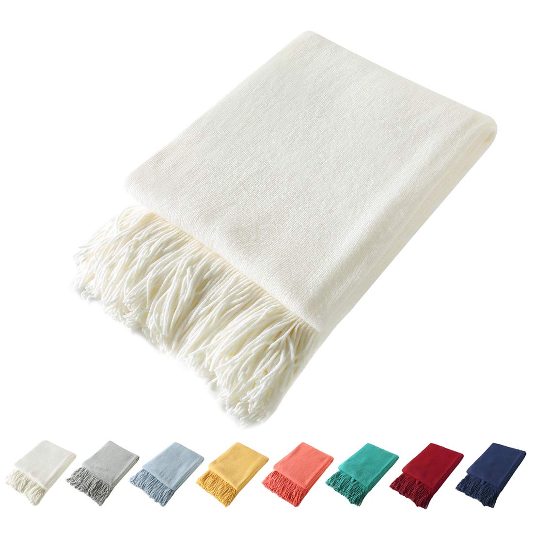 Homiest Soft Knitted Fringe Throw Blanket for Sofa and Bed