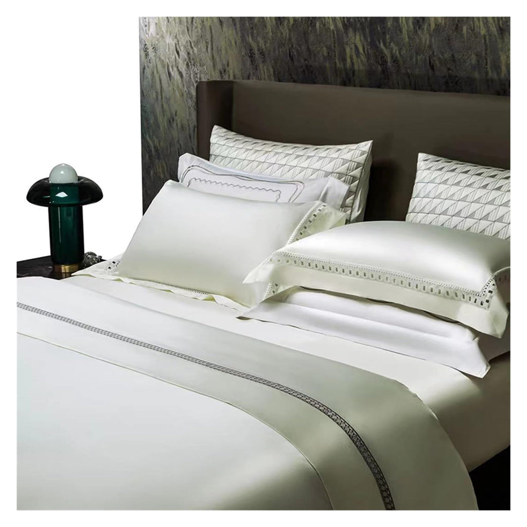 YUSIWOAL Satin Sheets King Size Bed Set Egyptian Cotton Sheet Bed Set Extra-Long Staple Cool Breathable Ultra Comfort Double Hem-Stitched Flat Fitted and 2 Pillow Cases Bed Four Pieces Set