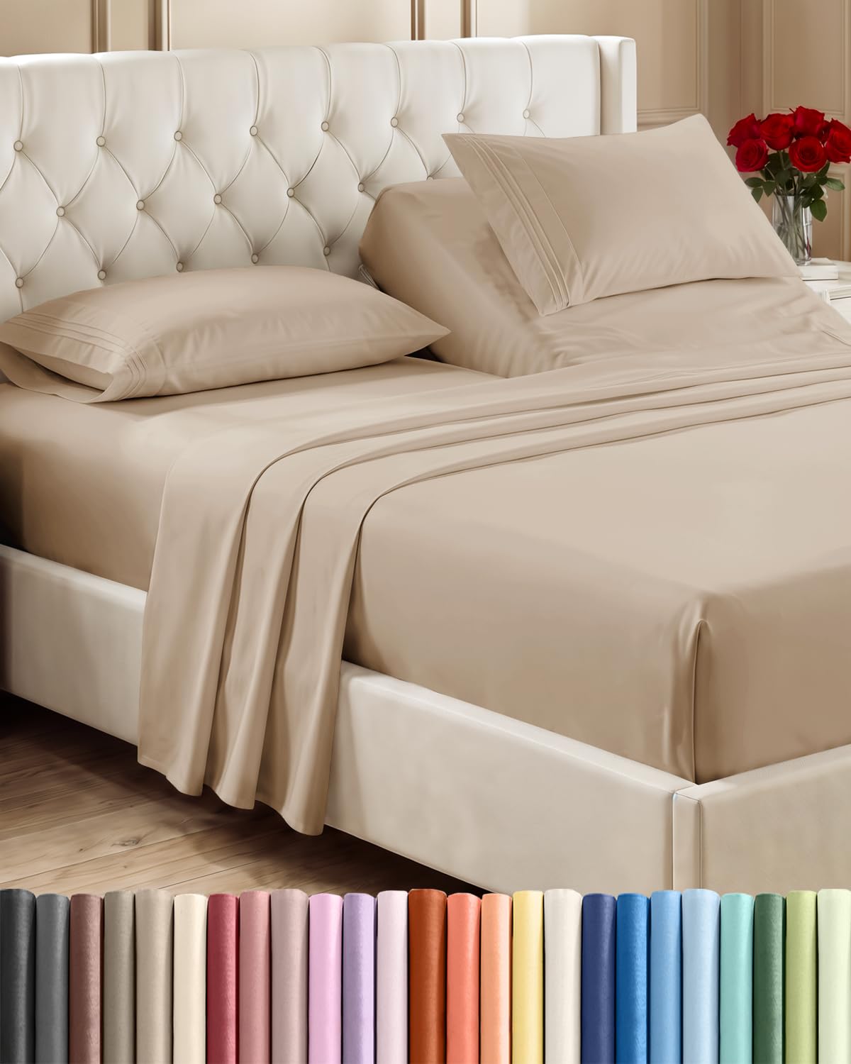 CGK Unlimited 4 Piece Sheet Set - Ultra-Soft, Breathable & Cooling Bed Sheets Set - Hotel Luxury Bedding for Women & Men with Deep Pockets - Wrinkle & Fade Free - Oeko-Tex