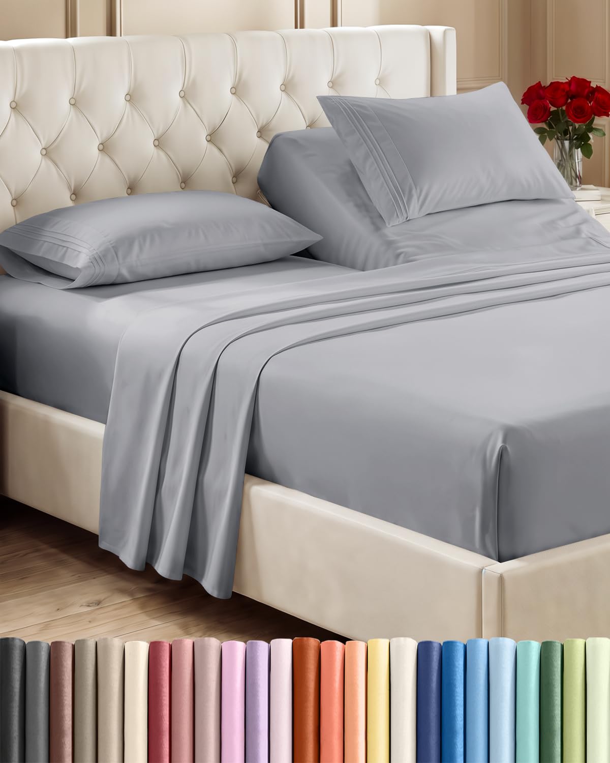CGK Unlimited 4 Piece Sheet Set - Ultra-Soft, Breathable & Cooling Bed Sheets Set - Hotel Luxury Bedding for Women & Men with Deep Pockets - Wrinkle & Fade Free - Oeko-Tex