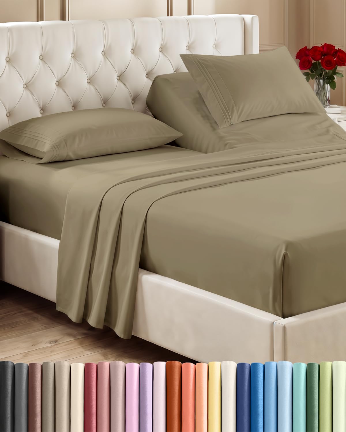 CGK Unlimited 4 Piece Sheet Set - Ultra-Soft, Breathable & Cooling Bed Sheets Set - Hotel Luxury Bedding for Women & Men with Deep Pockets - Wrinkle & Fade Free - Oeko-Tex