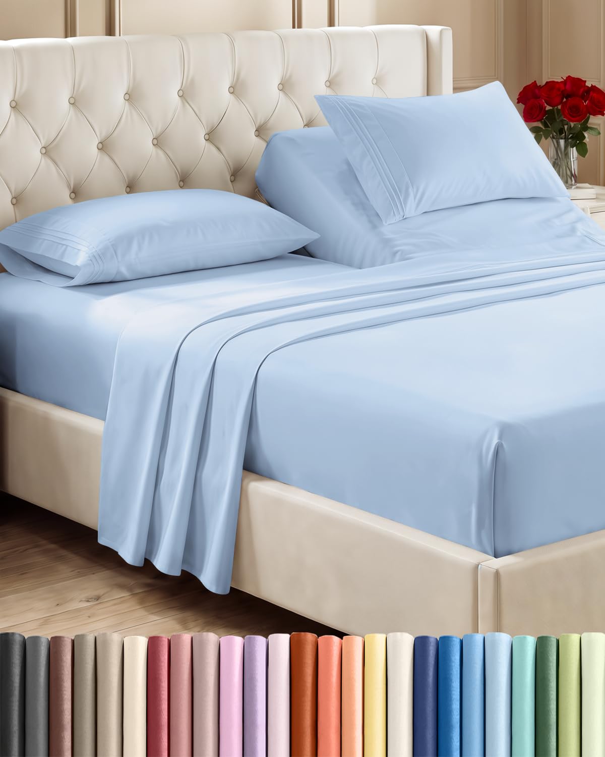 CGK Unlimited 4 Piece Sheet Set - Ultra-Soft, Breathable & Cooling Bed Sheets Set - Hotel Luxury Bedding for Women & Men with Deep Pockets - Wrinkle & Fade Free - Oeko-Tex