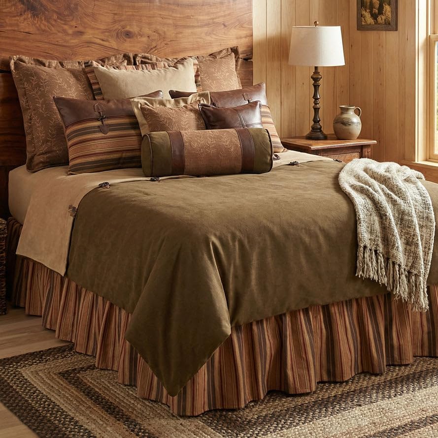 BLACK FOREST DECOR Autumn Leaf III Super King Value Bed Set, Rustic Duvet Cover Bedding Set with Leather Tabs, Horn Toggle Buttons, Lodge Bedroom Collection, Made in USA