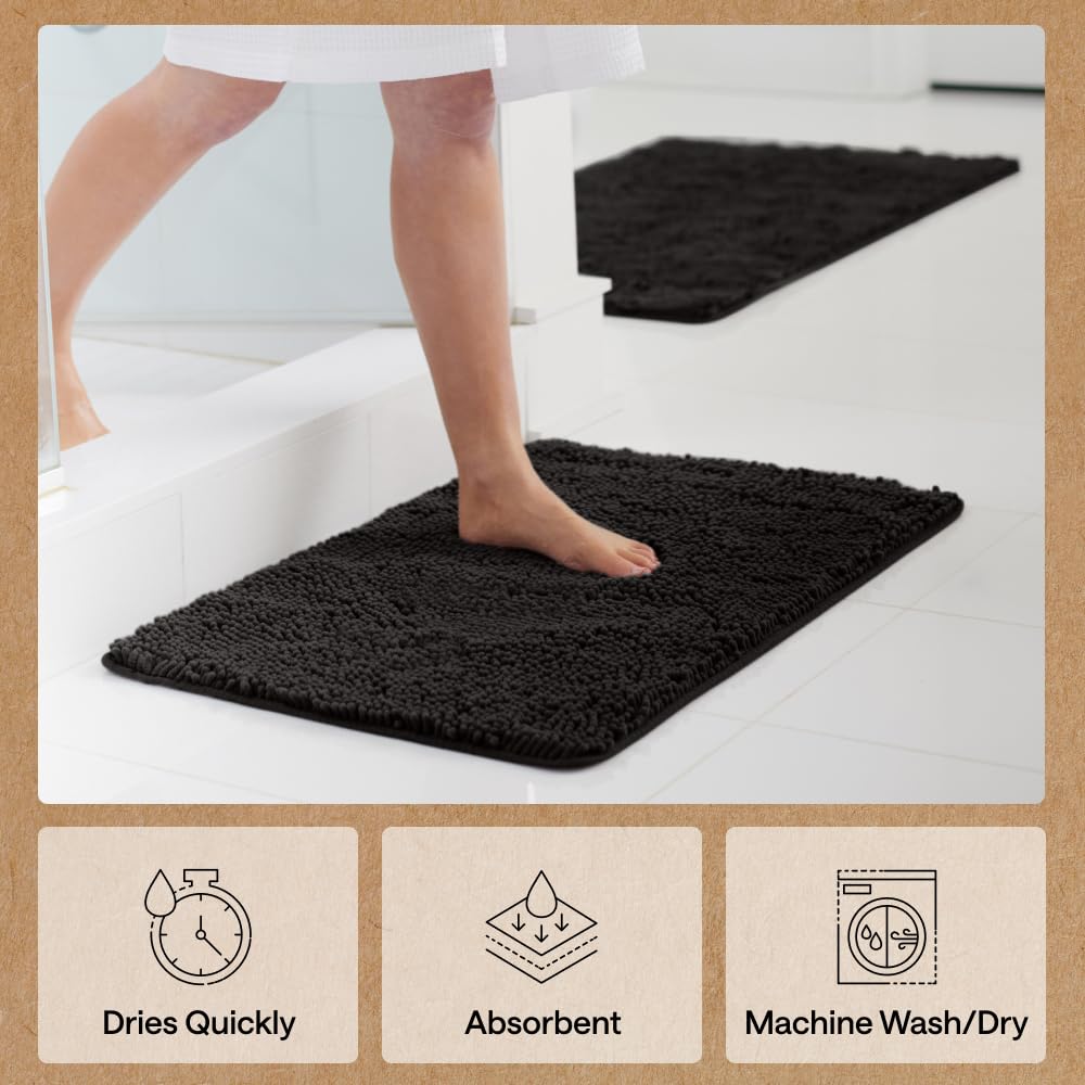 GORILLA GRIP Bath Rug Mat, Thick Soft Absorbent Chenille, Rubber Backing Quick Dry Microfiber Mats, Machine Washable Rugs for Shower Floor, Bathroom Runner Contour Bathmat Accessories Décor