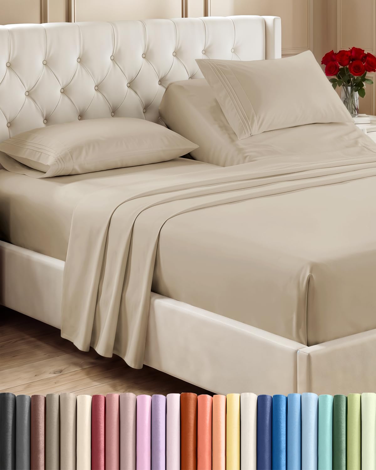 CGK Unlimited 4 Piece Sheet Set - Ultra-Soft, Breathable & Cooling Bed Sheets Set - Hotel Luxury Bedding for Women & Men with Deep Pockets - Wrinkle & Fade Free - Oeko-Tex