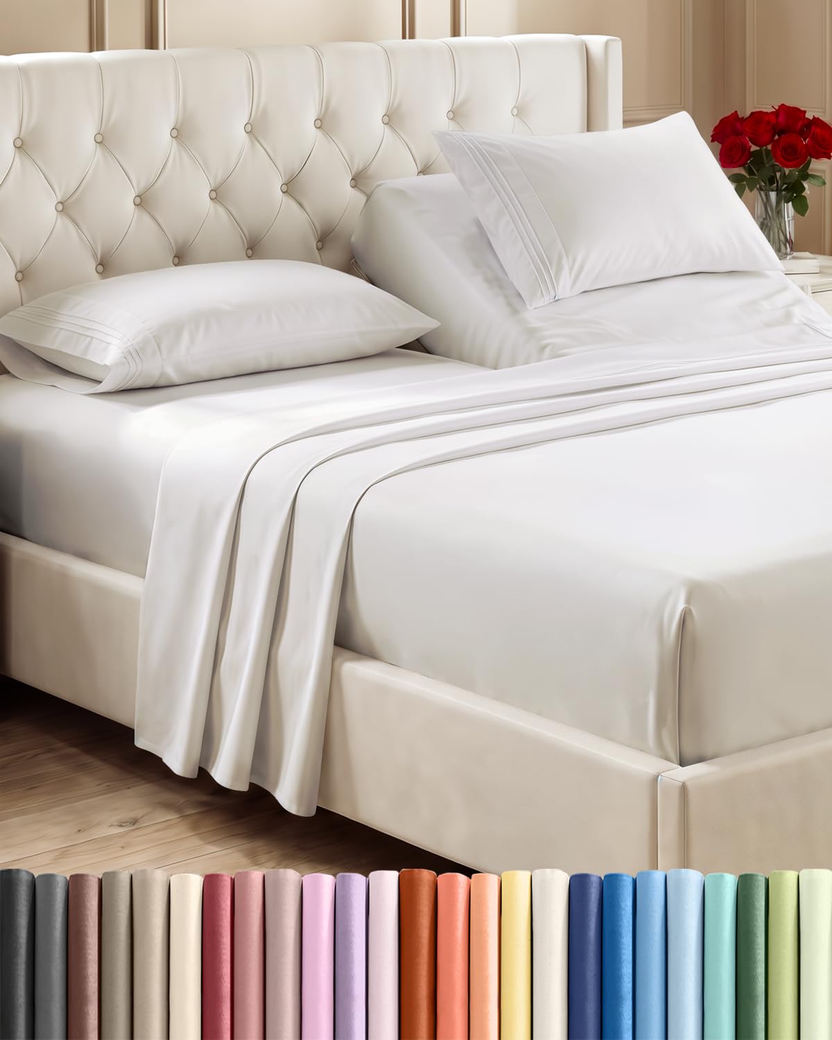 CGK Unlimited 4 Piece Sheet Set - Ultra-Soft, Breathable & Cooling Bed Sheets Set - Hotel Luxury Bedding for Women & Men with Deep Pockets - Wrinkle & Fade Free - Oeko-Tex