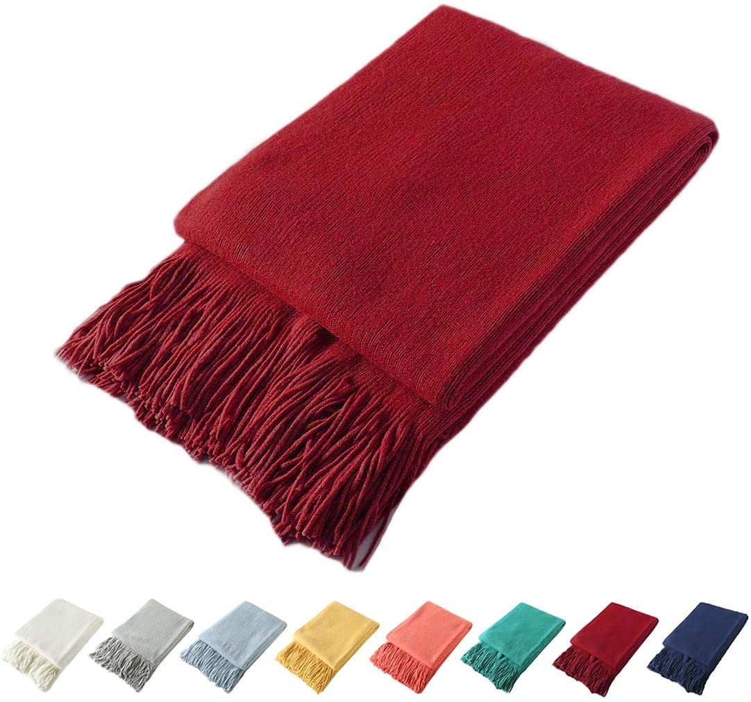 Homiest Soft Knitted Fringe Throw Blanket for Sofa and Bed