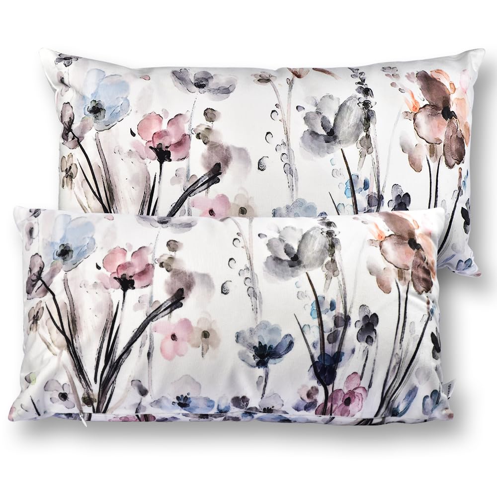 Qesonoo Flower Lumber Throw Pillow Covers Set of 2, Flowers Pillow Cushion Cases, Modern Decorative Square Pillowcases for Sofa Couch Bedroom Living Room Car Seat