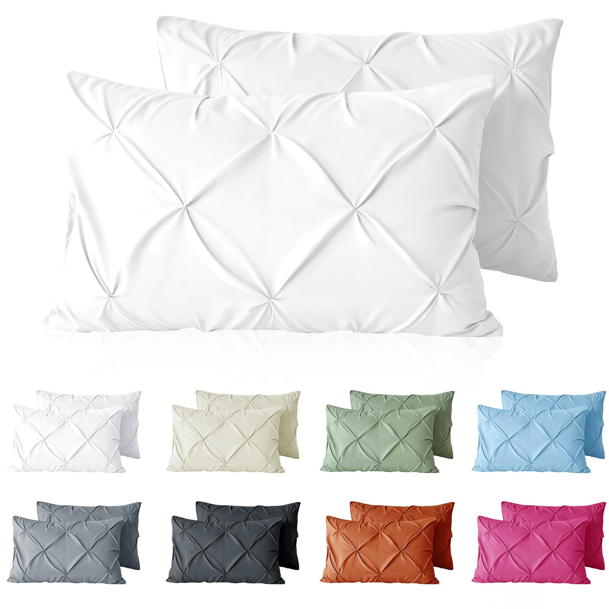 VACVELT Pintuck Pillow Cases Set of 2, Pillow Shams Decorative Pillowcases with Envelope Closure, Pinch Pleated Microfiber Pillowcases, Wrinkle and Stain Resistant