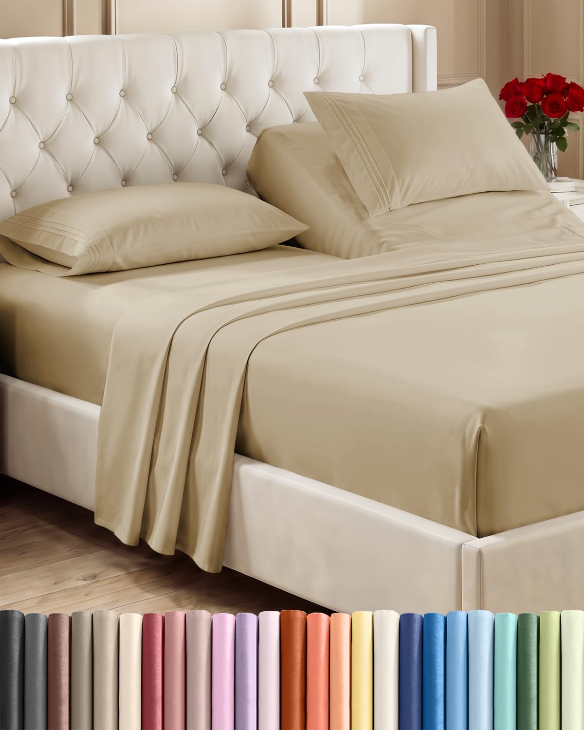 CGK Unlimited 4 Piece Sheet Set - Ultra-Soft, Breathable & Cooling Bed Sheets Set - Hotel Luxury Bedding for Women & Men with Deep Pockets - Wrinkle & Fade Free - Oeko-Tex