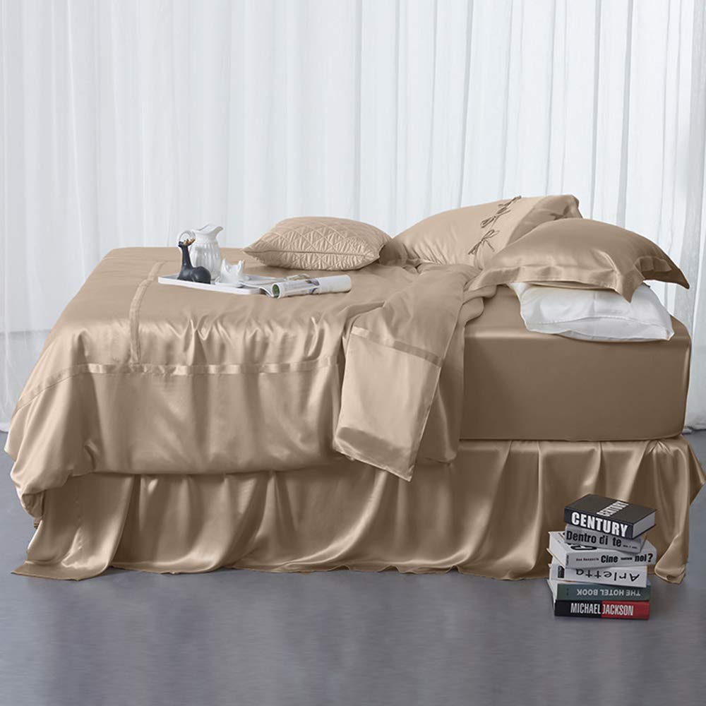 Orose 4Pcs 30 Momme Silk Sheets Set Seamless Custom,Thick, Deep Pocket 100% Charmeuse Mulberry Silk Bedding Top Flat Bottom Fitted