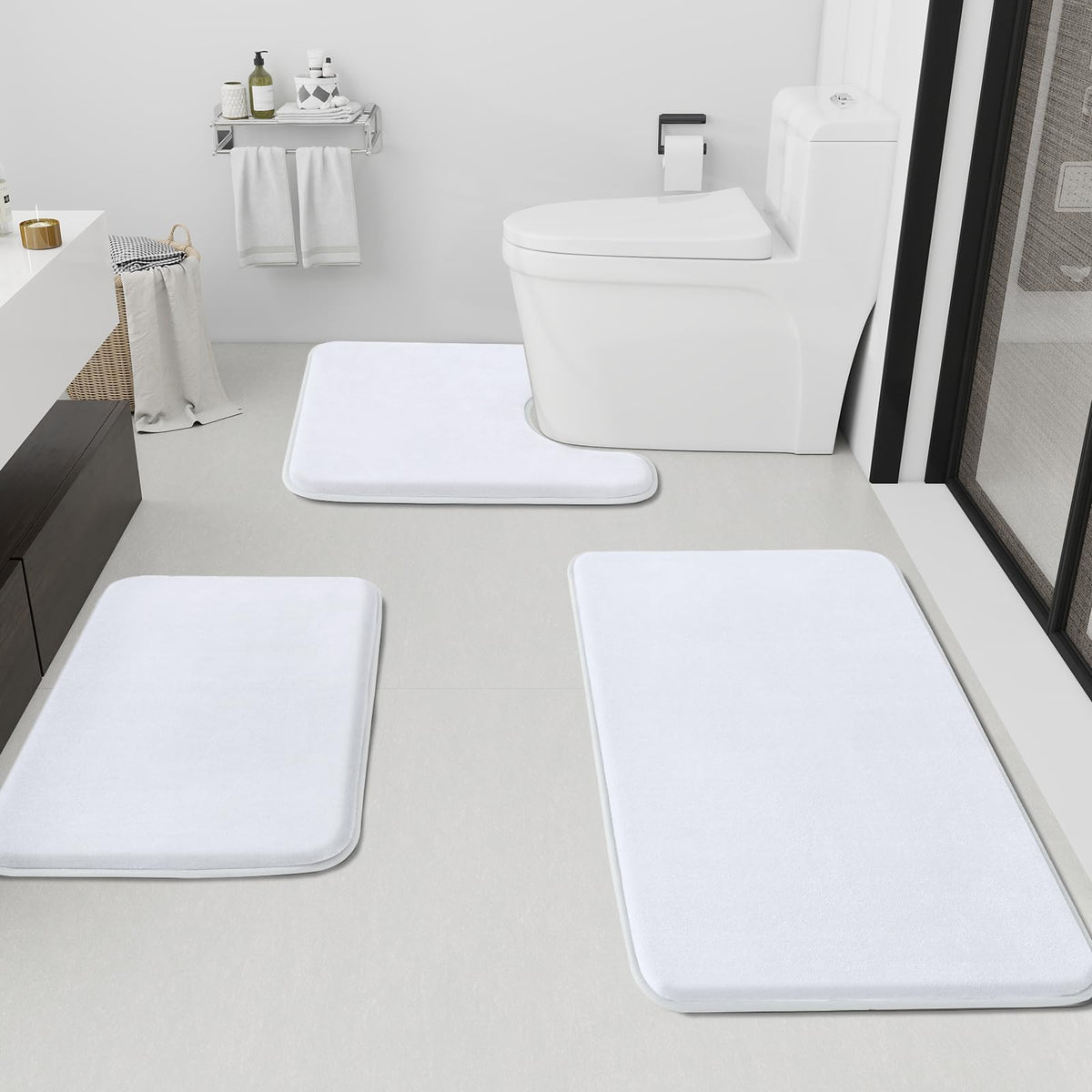 HUXMEYSON 3-Piece Soft Absorbent Non-Slip Bathroom Rug Set
