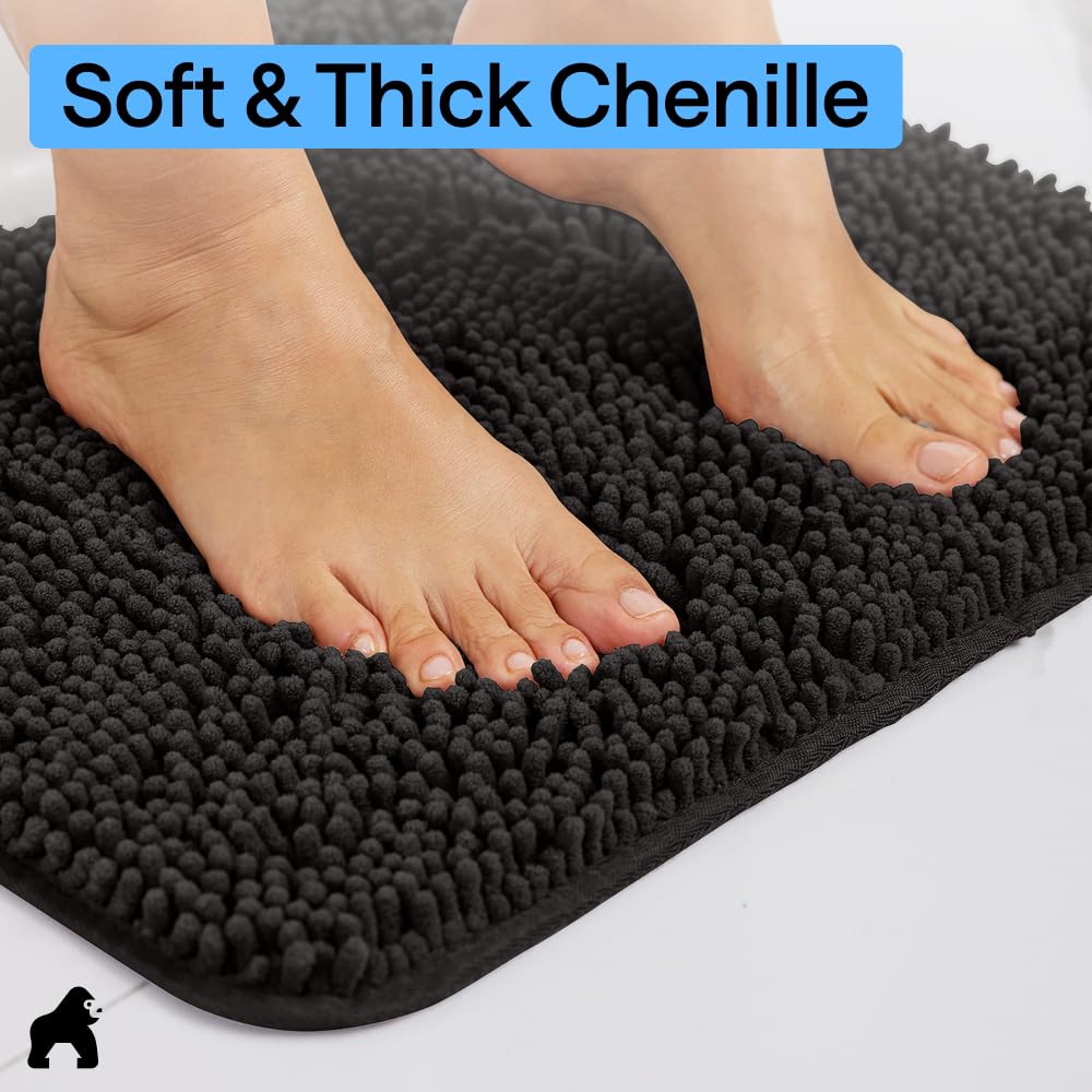 GORILLA GRIP Bath Rug Mat, Thick Soft Absorbent Chenille, Rubber Backing Quick Dry Microfiber Mats, Machine Washable Rugs for Shower Floor, Bathroom Runner Contour Bathmat Accessories Décor
