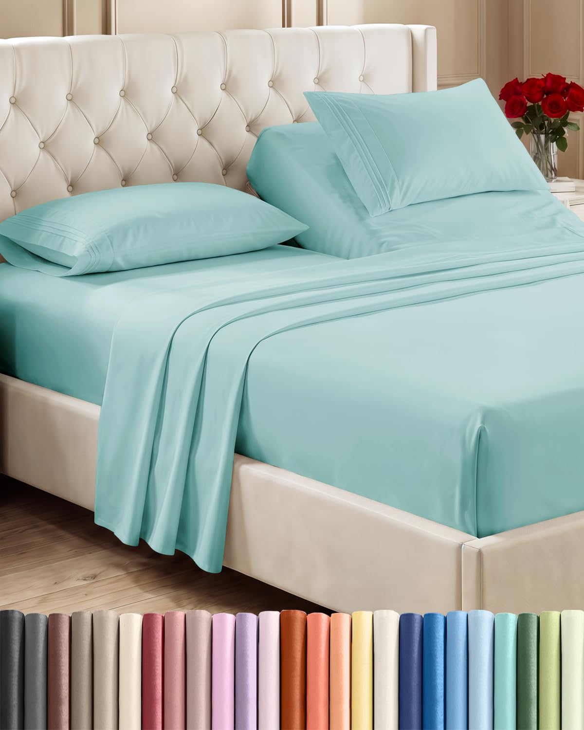 CGK Unlimited 4 Piece Sheet Set - Ultra-Soft, Breathable & Cooling Bed Sheets Set - Hotel Luxury Bedding for Women & Men with Deep Pockets - Wrinkle & Fade Free - Oeko-Tex
