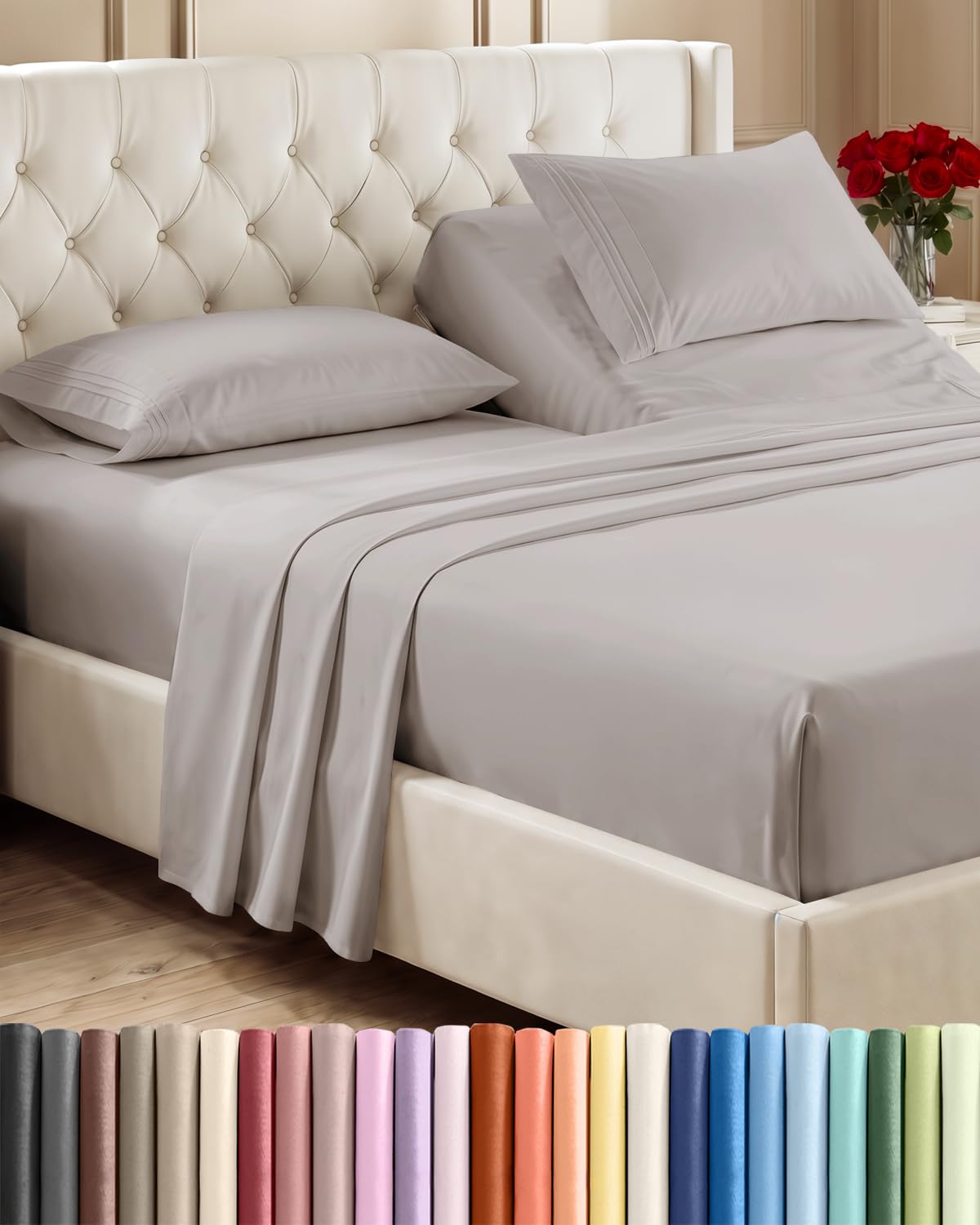CGK Unlimited 4 Piece Sheet Set - Ultra-Soft, Breathable & Cooling Bed Sheets Set - Hotel Luxury Bedding for Women & Men with Deep Pockets - Wrinkle & Fade Free - Oeko-Tex