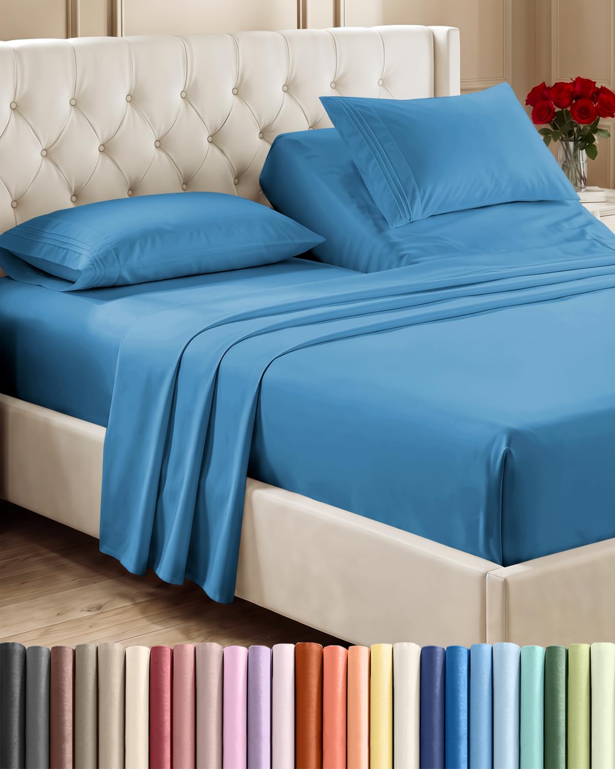 CGK Unlimited 4 Piece Sheet Set - Ultra-Soft, Breathable & Cooling Bed Sheets Set - Hotel Luxury Bedding for Women & Men with Deep Pockets - Wrinkle & Fade Free - Oeko-Tex