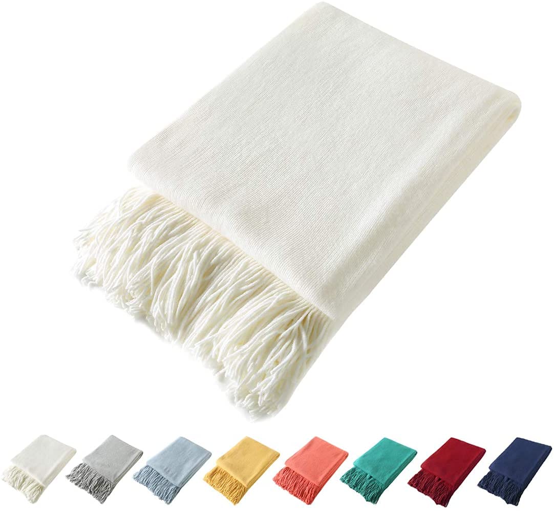 Homiest Soft Knitted Fringe Throw Blanket for Sofa and Bed
