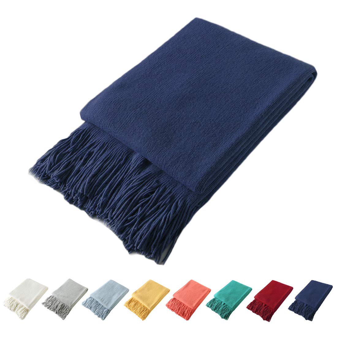 Homiest Soft Knitted Fringe Throw Blanket for Sofa and Bed
