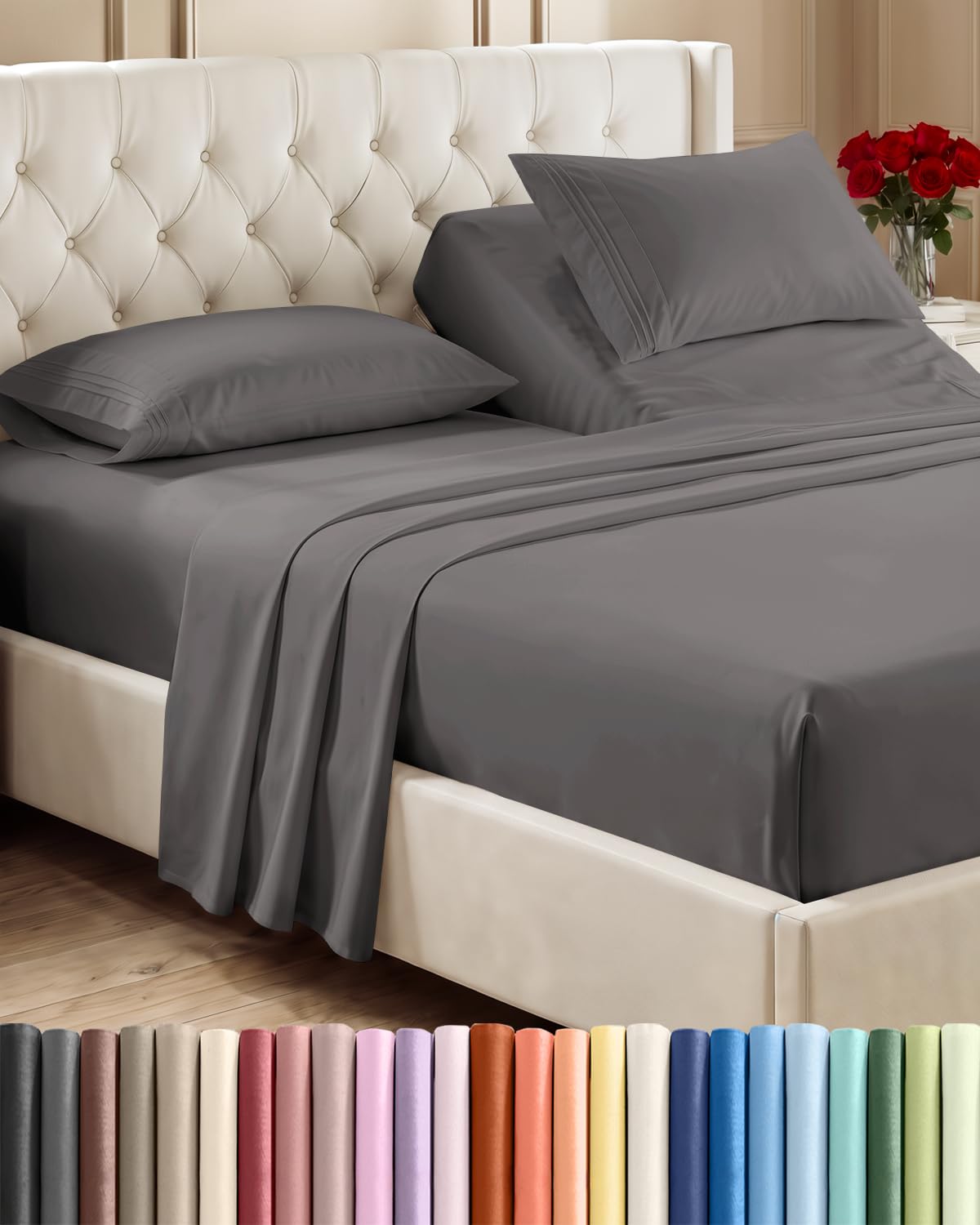 CGK Unlimited 4 Piece Sheet Set - Ultra-Soft, Breathable & Cooling Bed Sheets Set - Hotel Luxury Bedding for Women & Men with Deep Pockets - Wrinkle & Fade Free - Oeko-Tex