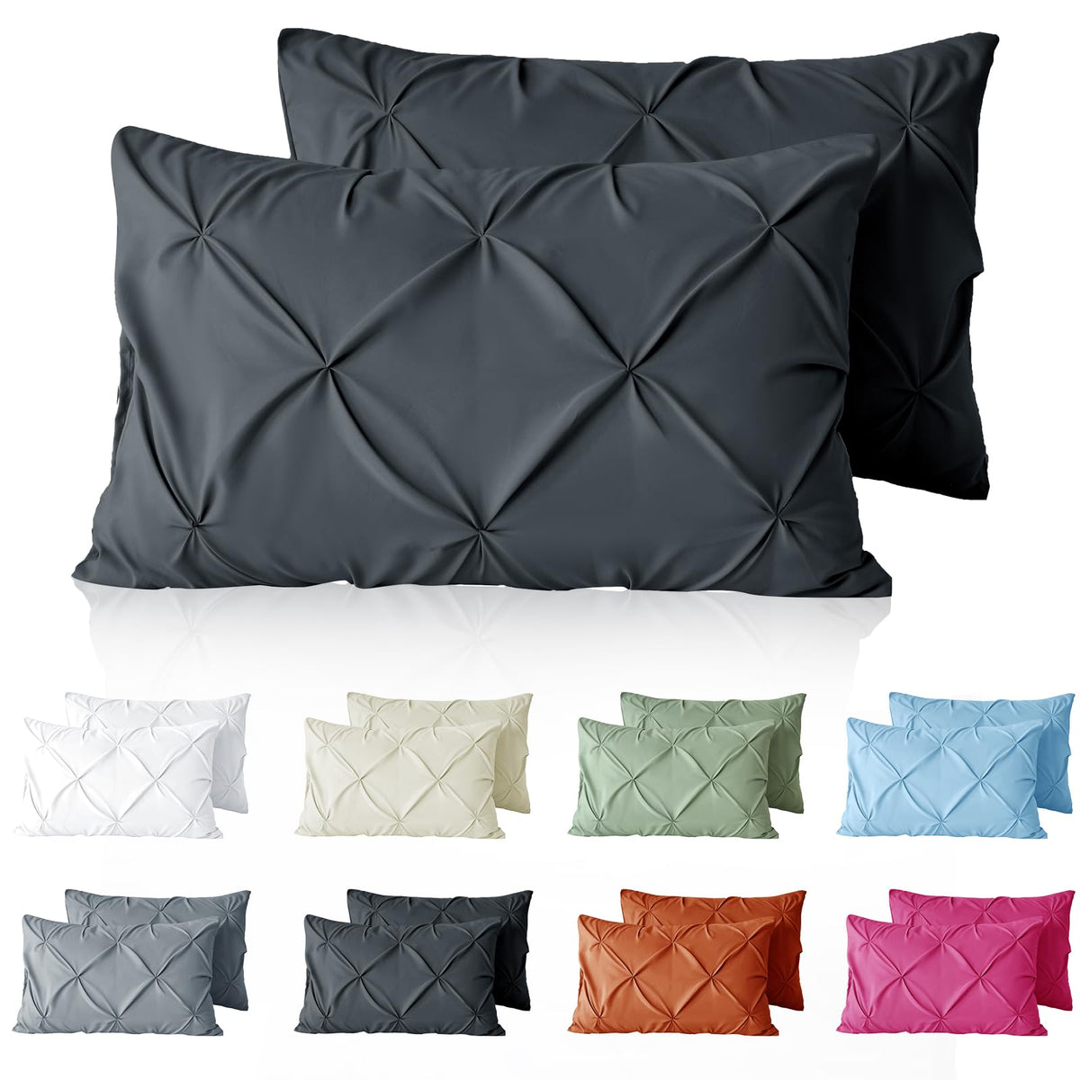 VACVELT Pintuck Pillow Cases Set of 2, Pillow Shams Decorative Pillowcases with Envelope Closure, Pinch Pleated Microfiber Pillowcases, Wrinkle and Stain Resistant