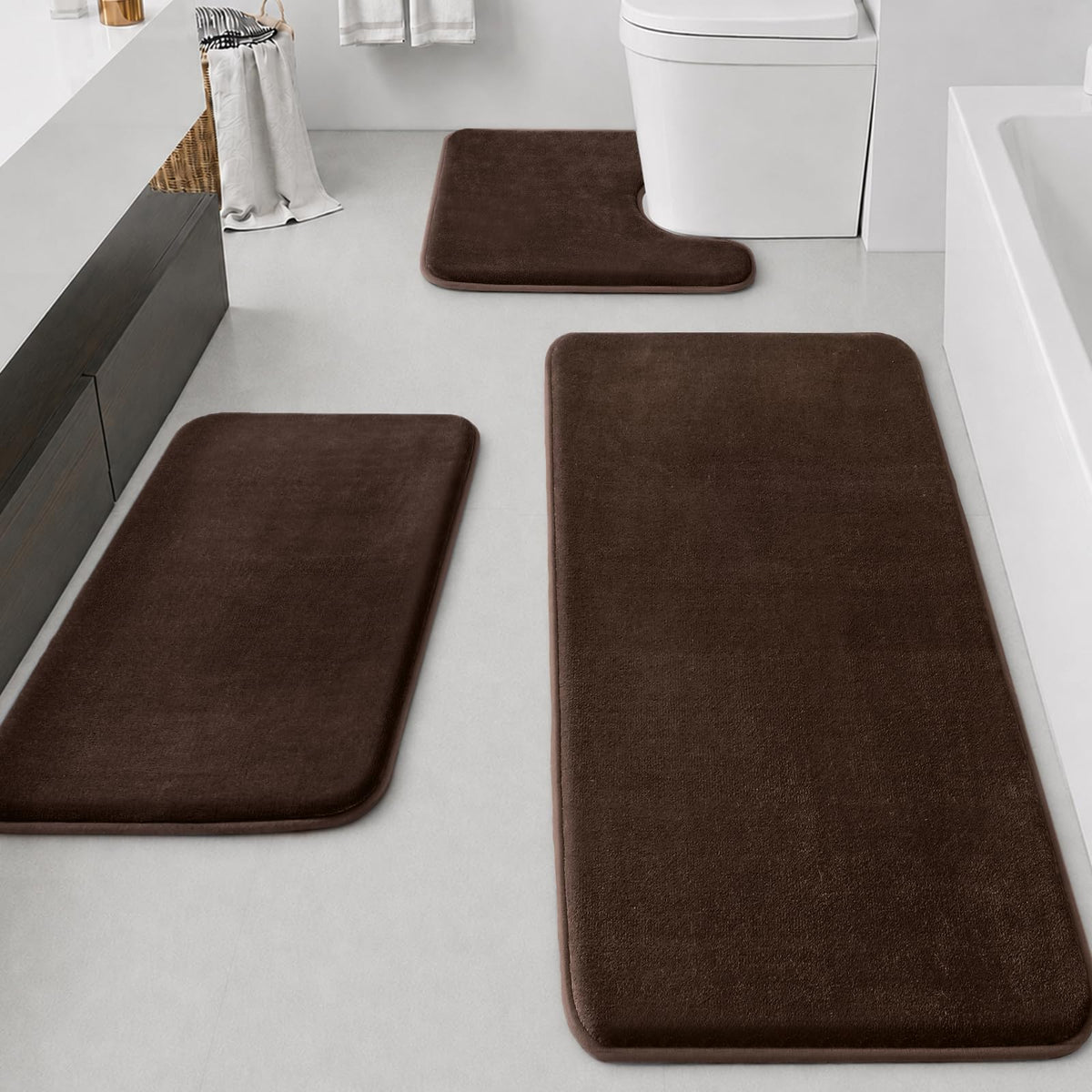 HUXMEYSON 3-Piece Soft Absorbent Non-Slip Bathroom Rug Set
