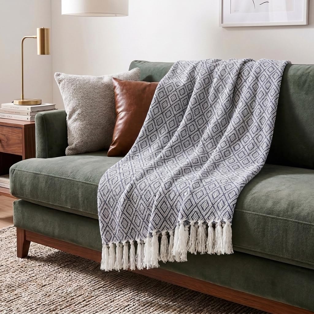 Americanflat Cotton Herringbone Throw Blanket for Sofa