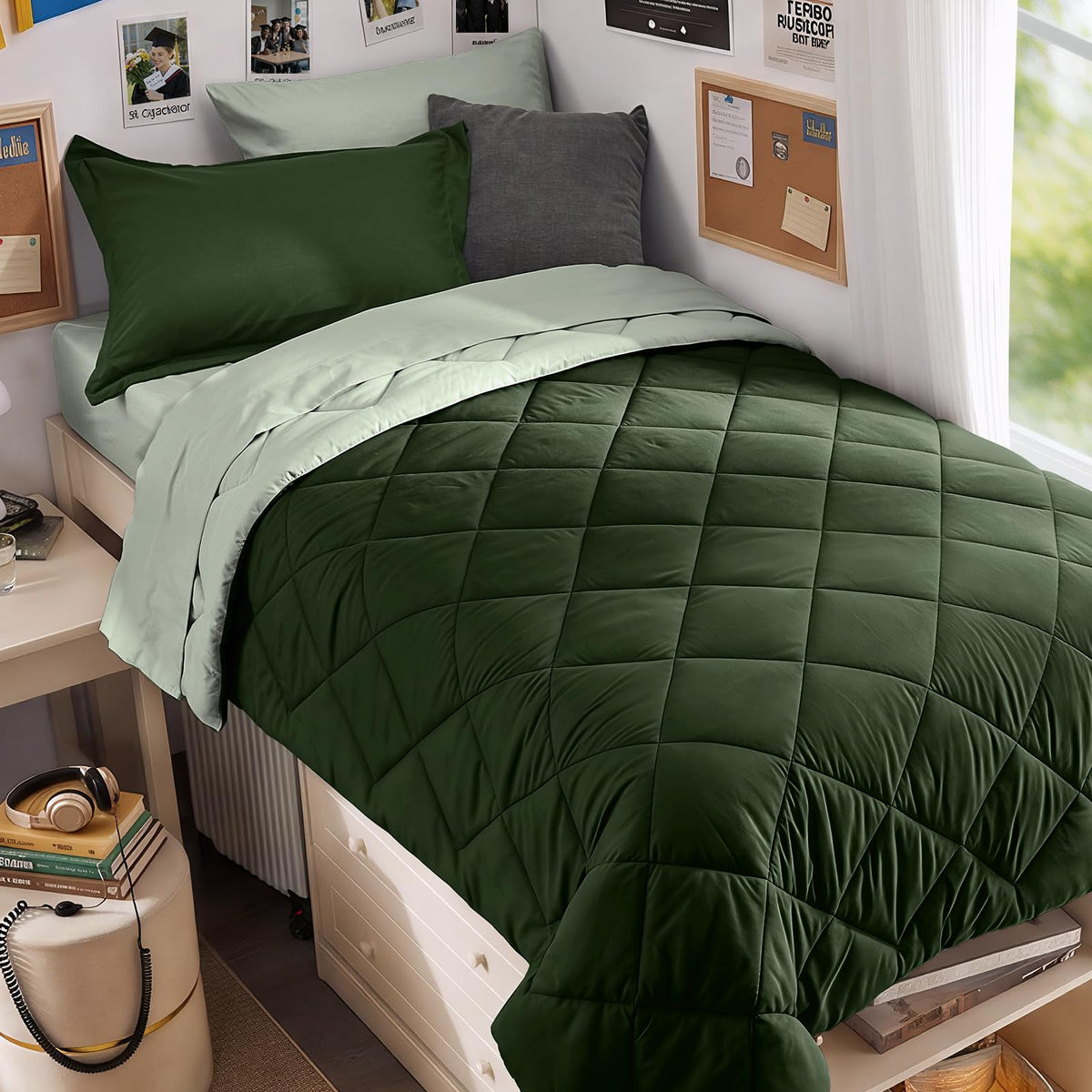MUXHOMO 7 Pieces Comforter Set, Reversible Bed in a Bag for All Season, Bedding Set with Comforter, Flat Sheet, Fitted Sheet, Pillowcases & Shams