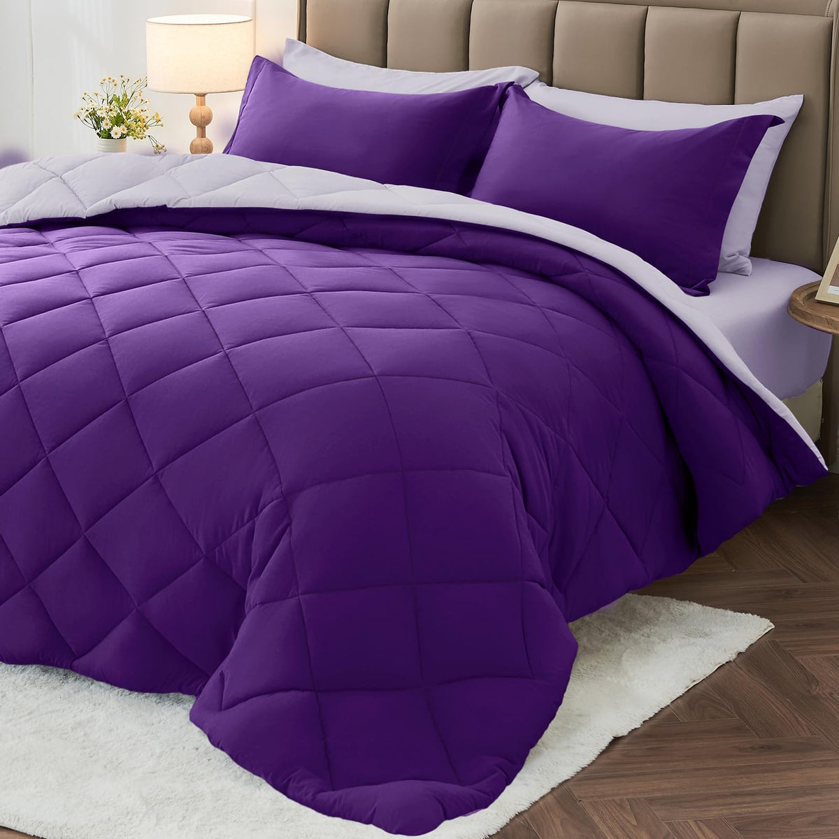 MUXHOMO 7 Pieces Comforter Set, Reversible Bed in a Bag for All Season, Bedding Set with Comforter, Flat Sheet, Fitted Sheet, Pillowcases & Shams