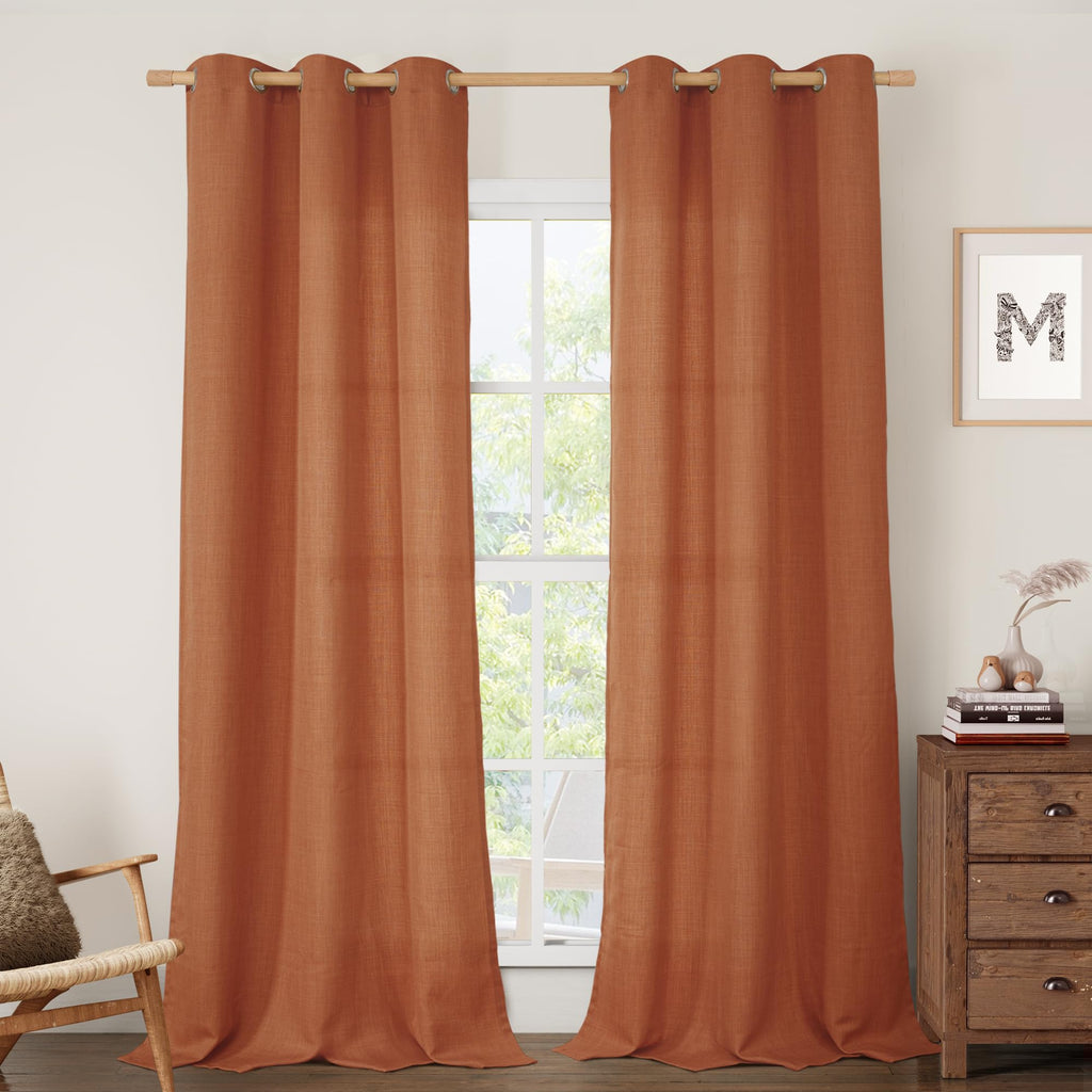 LAMIT Natural Faux Linen Curtains for Bedroom, Bronze Grommet Light Filtering Burlap Drapes, Set of 2 Panels