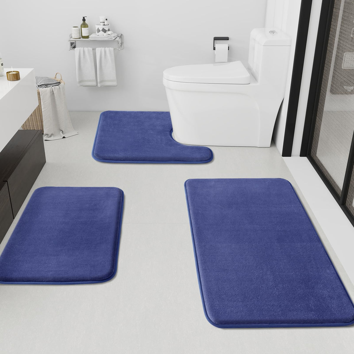 HUXMEYSON 3-Piece Soft Absorbent Non-Slip Bathroom Rug Set